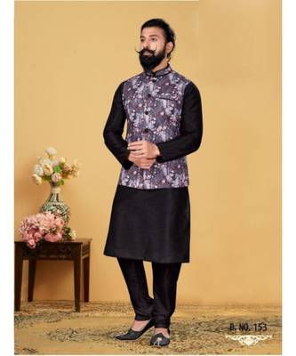 multicolor silk plain stitched   kurta & pyjama with  coat 2