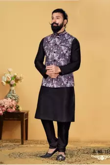 multicolor silk plain stitched   kurta & pyjama with  coat