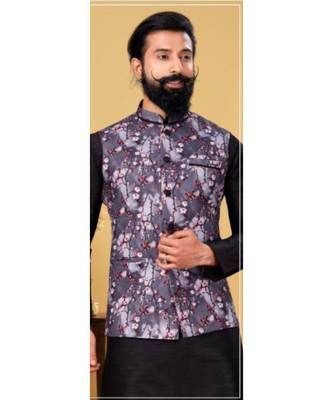 multicolor silk plain stitched   kurta & pyjama with  coat 3