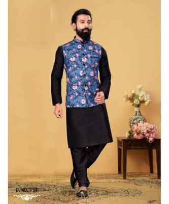multicolor silk plain stitched   kurta & pyjama with  coat 1