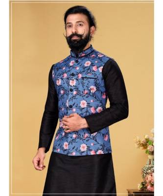 multicolor silk plain stitched   kurta & pyjama with  coat 2