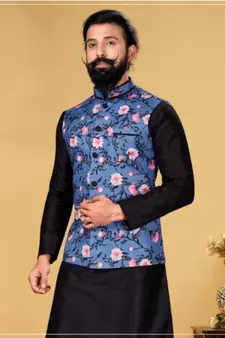 multicolor silk plain stitched   kurta & pyjama with  coat