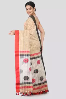 Beige cotton silk hand woven   saree
