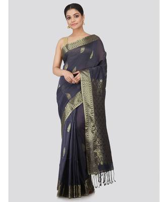 Grey khadi hand woven   saree 1