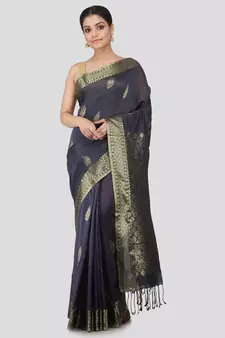 Grey khadi hand woven   saree