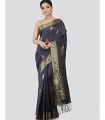 Grey khadi hand woven   saree