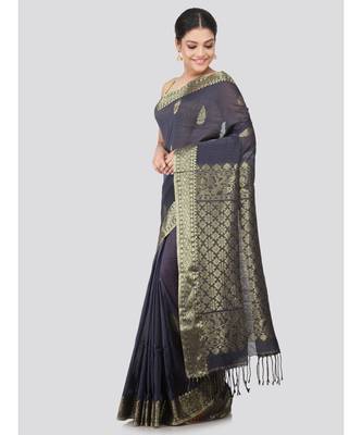 Grey khadi hand woven   saree 2