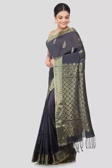 Grey khadi hand woven   saree