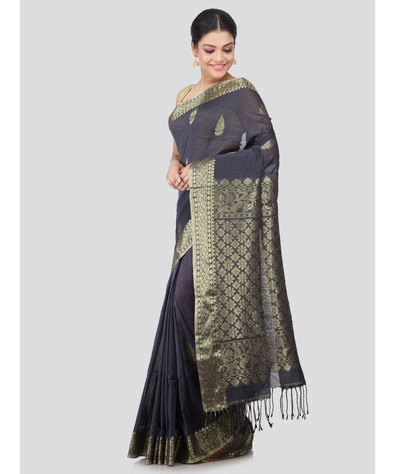 Grey khadi hand woven   saree