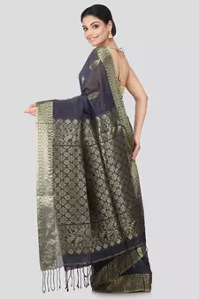 Grey khadi hand woven   saree
