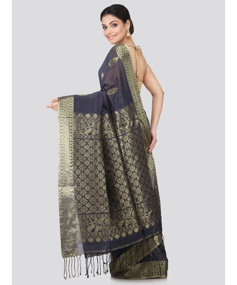 Grey khadi hand woven   saree