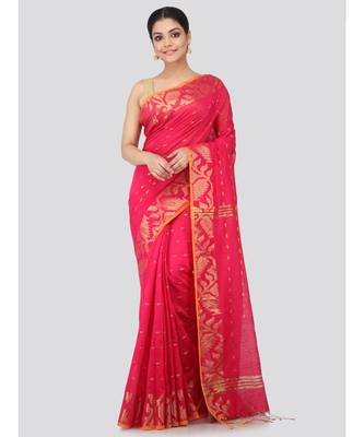 Pink cotton silk hand woven   saree 1
