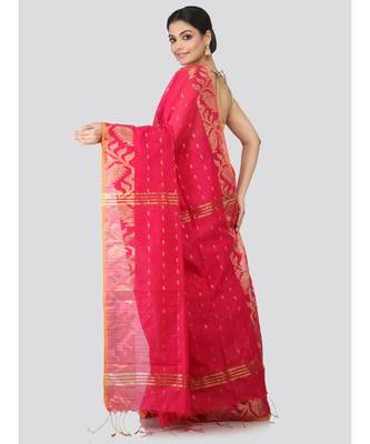Pink cotton silk hand woven   saree 3