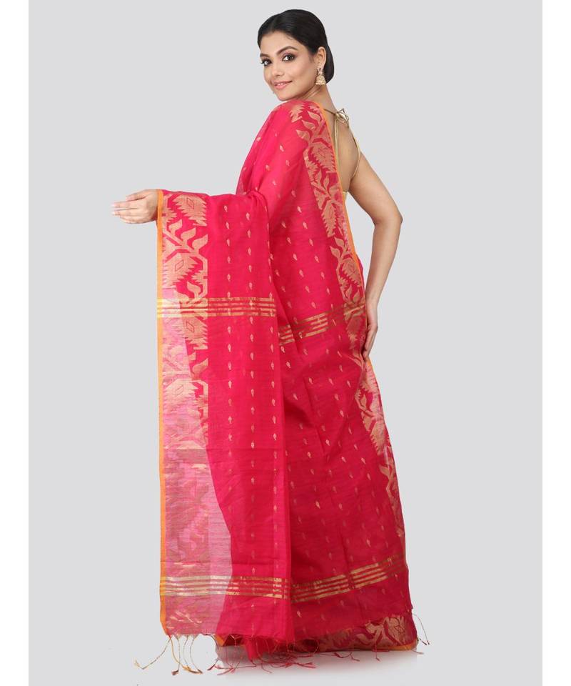 Pink cotton silk hand woven   saree