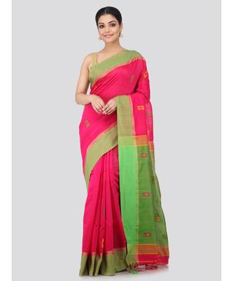 Pink cotton silk hand woven   saree 1