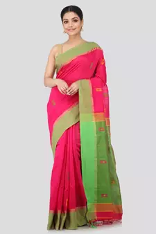 Pink cotton silk hand woven   saree