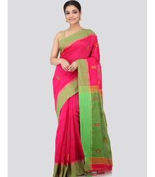 Pink cotton silk hand woven   saree