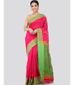 Pink cotton silk hand woven   saree