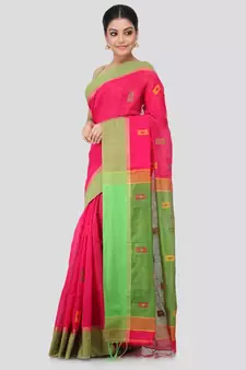Pink cotton silk hand woven   saree