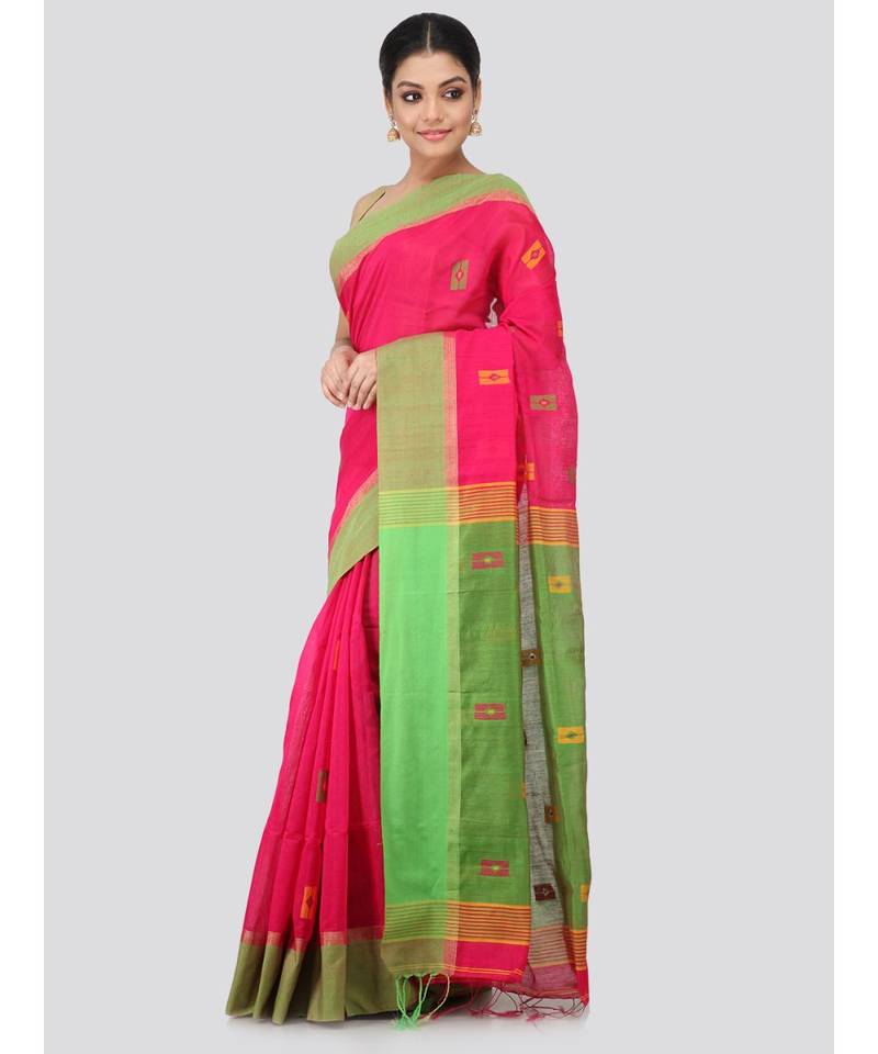 Pink cotton silk hand woven   saree