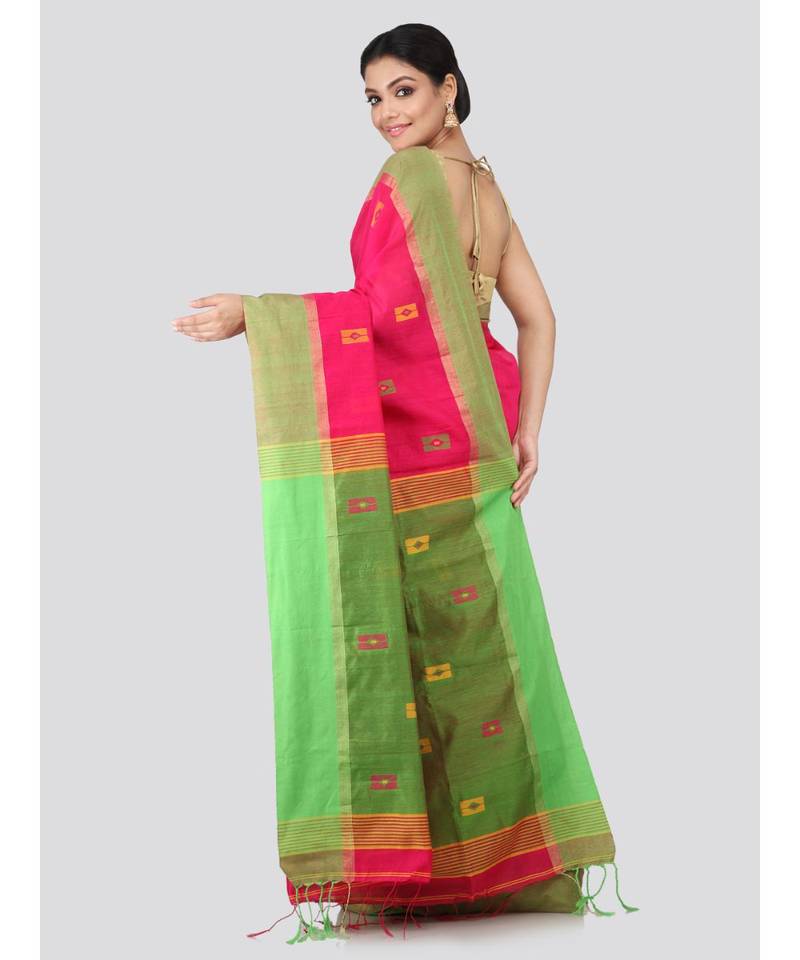 Pink cotton silk hand woven   saree