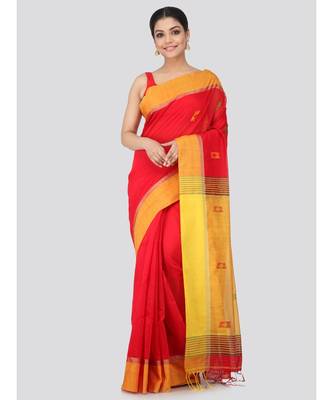 Red cotton silk hand woven   saree 1