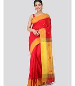 Red cotton silk hand woven   saree