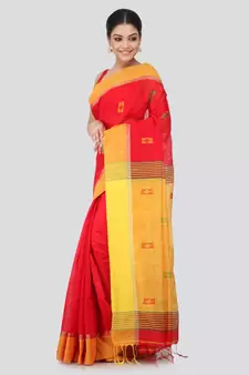 Red cotton silk hand woven   saree