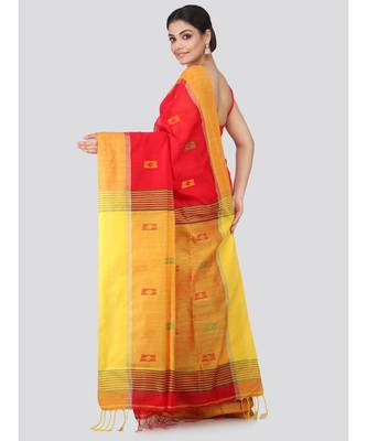 Red cotton silk hand woven   saree 3