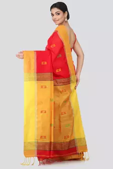 Red cotton silk hand woven   saree