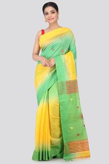 yellow cotton silk hand woven   saree