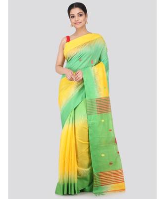 yellow cotton silk hand woven   saree 1