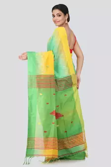 yellow cotton silk hand woven   saree