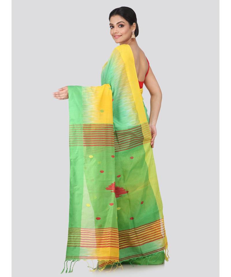 yellow cotton silk hand woven   saree
