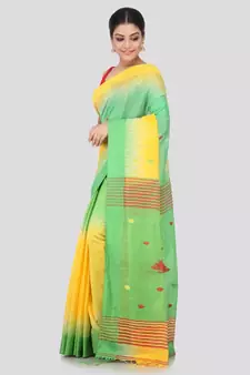 yellow cotton silk hand woven   saree
