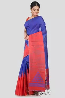 Blue matka silk hand woven   saree
