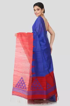 Blue matka silk hand woven   saree