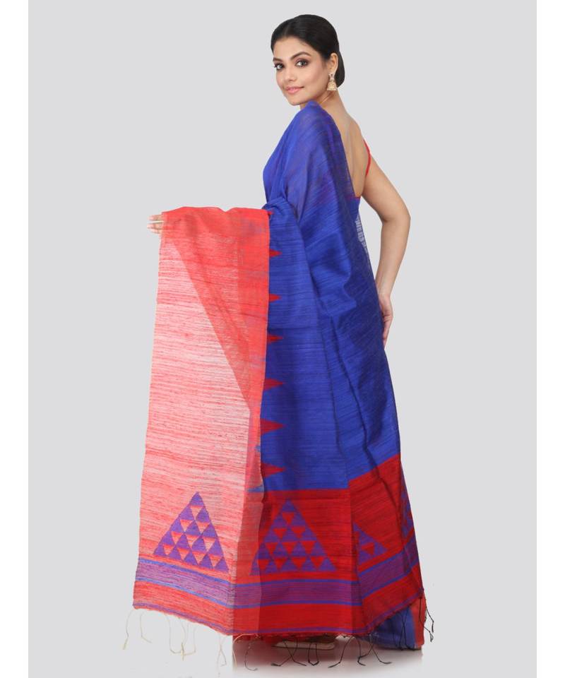 Blue matka silk hand woven   saree