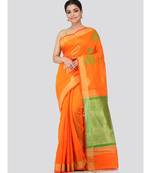 Orange cotton silk hand woven   saree