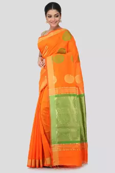Orange cotton silk hand woven   saree