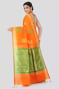 Orange cotton silk hand woven   saree