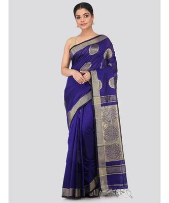 Blue cotton silk hand woven   saree 1