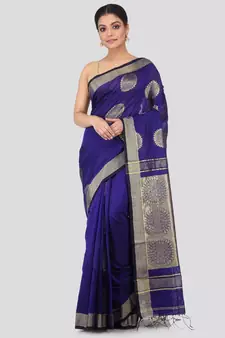 Blue cotton silk hand woven   saree