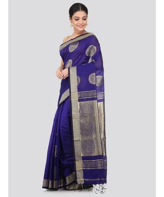 Blue cotton silk hand woven   saree 2