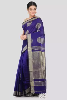 Blue cotton silk hand woven   saree