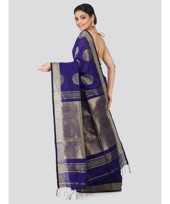 Blue cotton silk hand woven   saree 3