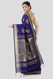 Blue cotton silk hand woven   saree