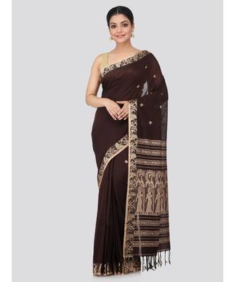 Brown cotton hand woven   saree 1