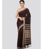 Brown cotton hand woven   saree