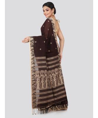 Brown cotton hand woven   saree 3